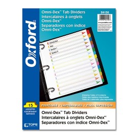 SEPARADOR OXFORD 24150 TAMAÑO CARTA CON 15 DIVISIONES DE PAPEL CON CEJAS MULTICOLOR 1 JUEGO