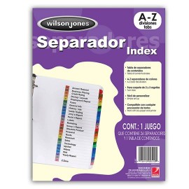SEPARADOR WILSON JONES P1367 TAMAÑO CARTA CON ALFABETICO A-Z DE PAPEL CON CEJAS MULTICOLOR 1 JUEGO