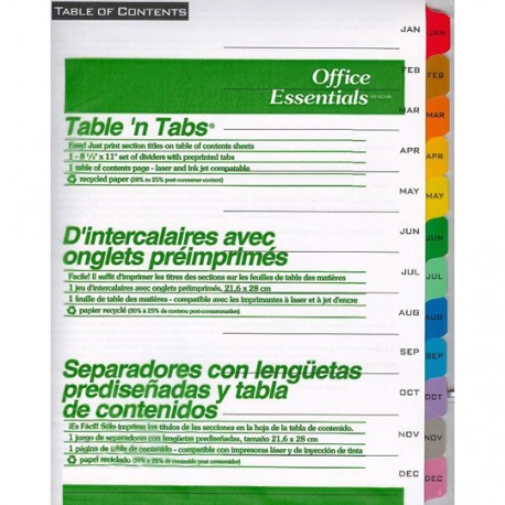 SEPARADOR AVERY 11679 TAMAÑO CARTA CON 12 DIVISIONES DE CARTULINA CON CEJAS MULTICOLOR 1 JUEGO