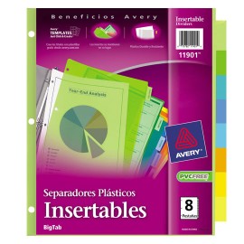 SEPARADOR AVERY 11901 TAMAÑO CARTA CON 8 DIVISIONES DE PLASTICO CON CEJAS MULTICOLOR 1 JUEGO