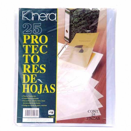 PROTECTOR DE HOJAS KINERA TAMAÑO CARTA TRASLUCIDO 1 PAQUETE CON 25 PZAS