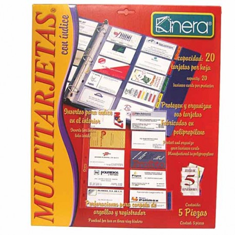 PROTECTOR DE TARJETAS DE PRESENTACION KINERA TAMAÑO CARTA TRASLUCIDO DE POLIPROPILENO PARA 20 TARJETAS