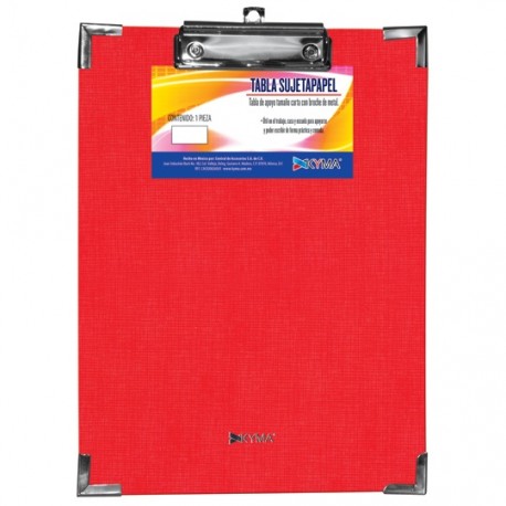 TABLA SUJETAPAPEL KYMA LINROJ TAMAÑO CARTA DE PLASTICO CON BROCHE CROMADO 1 PIEZA