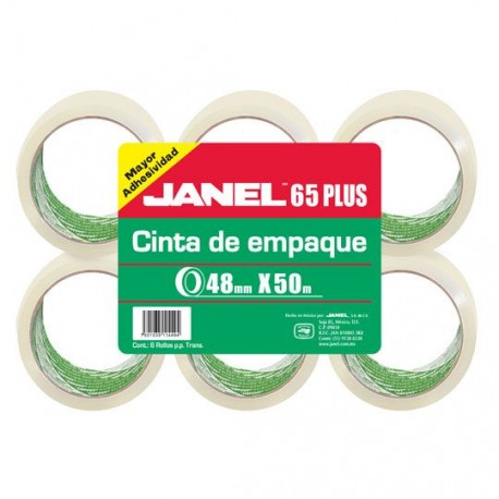 CINTA ADHESIVA DE EMPAQUE TRANSPARENTE JANEL 65 DE 48 MM X 50 M BLISTER CON 6 PZAS
