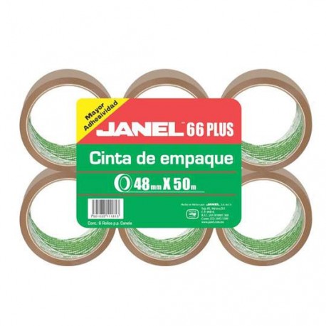 CINTA ADHESIVA DE EMPAQUE CANELA JANEL 66 DE 48 MM X 50 M BLISTER CON 6 PZAS