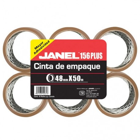 CINTA ADHESIVA DE EMPAQUE CANELA JANEL 156 DE 48 MM X 5 0M BLISTER CON 6 PZAS