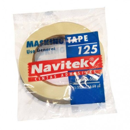 CINTA ADHESIVA MASKING TAPE NAVITEK 125 COLOR BLANCA DE 18 MM X 50 M 1 PZA