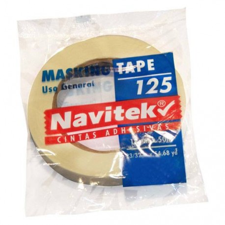 CINTA ADHESIVA MASKING TAPE NAVITEK 125 COLOR BLANCA DE 12 MM X 50 M 1 PZA