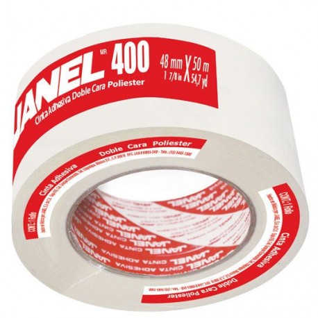 CINTA ADHESIVA DOBLE CAPA DE POLIESTER JANEL 400 COLOR BLANCO DE 48 MM X 50 M 1 PZA