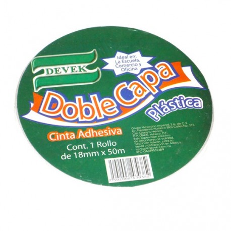 CINTA ADHESIVA DOBLE CAPA DE POLIPROPILENO DEVEK PDC103 COLOR TRANSPARENTE DE 18 MM X 50 M 1 PZA