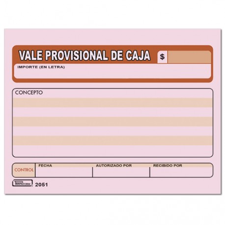 Vale provisional de caja printaform