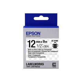 CINTA PARA ROTULADOR EPSON LK-4TBN COLOR NEGRO SOBRE COLOR TRANSPARENTE TAMAÑO 12 MM