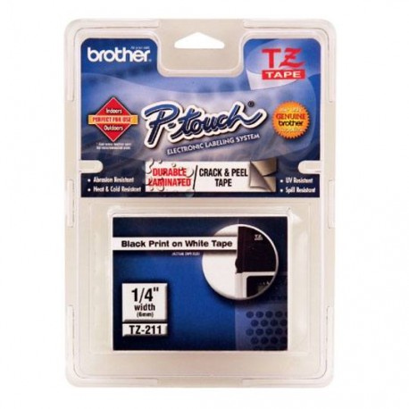 CINTA PARA ROTULADOR NEGRO SOBRE COLOR BLANCO BROTHER TAMAÑO 6MM