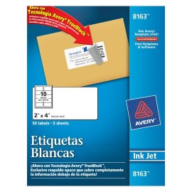 ETIQUETAS BLANCAS AVERY 8163 DE 5.1X10.2 CM 1 PAQUETE