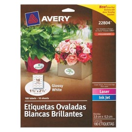 ETIQUETAS OVALADAS BLANCAS BRILLANTE AVERY 22804 DE 3.81X6.3 CM 1 PAQUETE