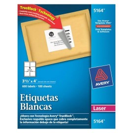 ETIQUETAS BLANCAS AVERY 5164 DE 8.5X10.2 CM 1 PAQUETE