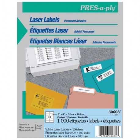ETIQUETAS LASER BLANCAS AVERY 30603 DE 5.1X10.2 CM 1 PAQUETE
