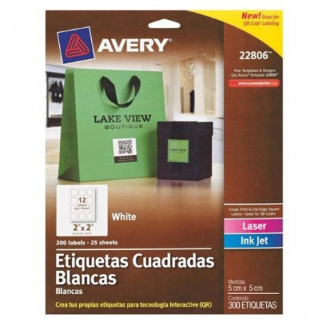 ETIQUETAS CUADRADAS BLANCAS AVERY 22806 DE 5X5 CM 1 PAQUETE