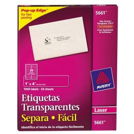ETIQUETAS SEPARA FACIL TRANSPARENTES AVERY 5661 DE 2.5X10.2 CM 1 PAQUETE