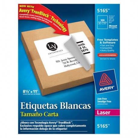 ETIQUETAS BLANCAS AVERY 5165 DE 21.6X27.9 CM 1 PAQUETE