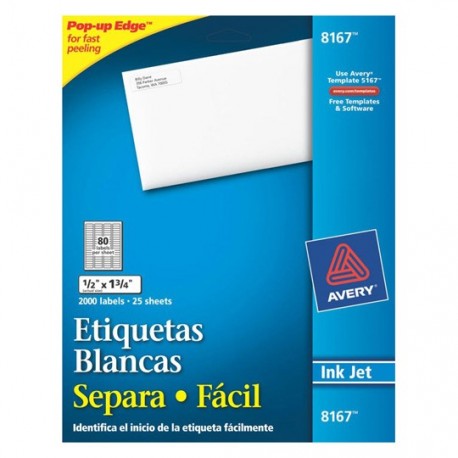 ETIQUETAS SEPARA FACIL BLANCAS AVERY 8167 DE 1.3X4.5 CM 1 PAQUETE