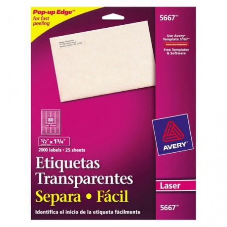 ETIQUETAS SEPARA FACIL TRANSPARENTES AVERY 5667 DE 1.3X4.5 CM 1 PAQUETE