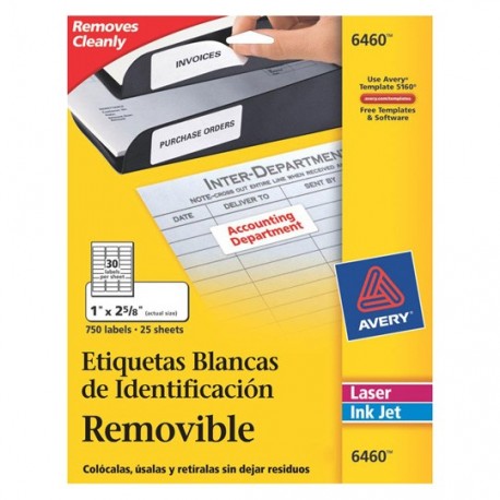 ETIQUETAS REMOVIBLES BLANCAS AVERY 6460 DE 2.5X6.7 CM 1 PAQUETE