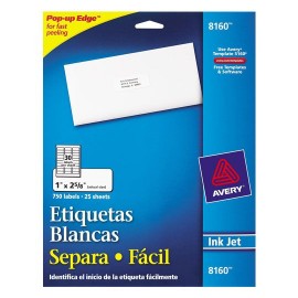 ETIQUETAS SEPARA FACIL BLANCAS AVERY 8160 DE 2.5X6.7 CM 1 PAQUETE
