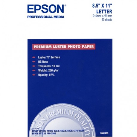 PAPEL FOTOGRAFICO BLANCO CARTA EPSON GRAMAJE 251 GRS BLANCURA 8 5 X 11 PULGADAS 1 PAQUETE CON 50 HOJAS