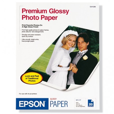 PAPEL FOTOGRAFICO EPSON PREMIUM SATINADO S041286 TAMAÑO CARTA 8.5 X 11 PULGADAS 20 HOJAS