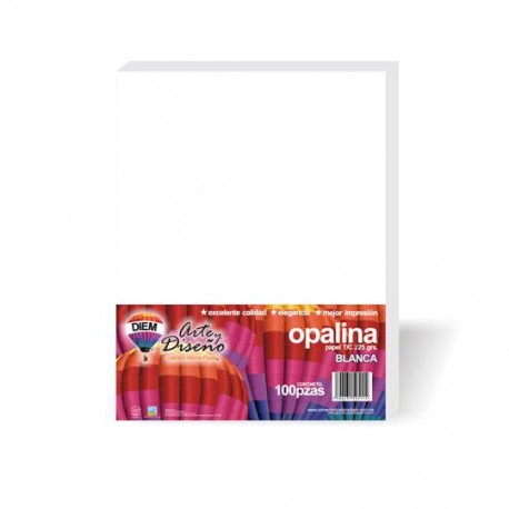 CARTULINA OPALINA COLOR BLANCO DIEM TAMAÑO CARTA DE 21.6 X 27.9CM GRAMAJE 220G/M 1 PAQUETE CON 100 HOJAS