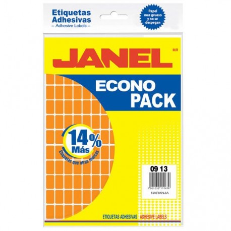 ETIQUETAS NARANJA JANEL E169 DE 9X13 MM 1 PAQUETE