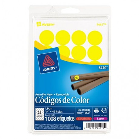 ETIQUETAS CIRCULARES AMARILLAS AVERY 2104 DE 1.9 CM DIAMETRO 1 PAQUETE