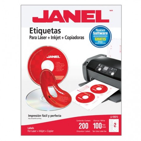 ETIQUETAS PARA CD BLANCAS JANEL J-5931 DE 117 MM 1 PAQUETE