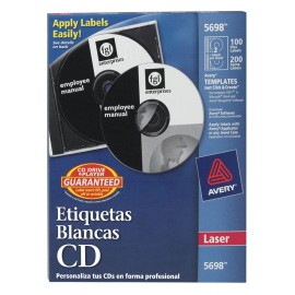 ETIQUETAS PARA CD Y DVD BLANCAS AVERY 5698 DE 11.4 CM DIAMETRO 1 PAQUETE