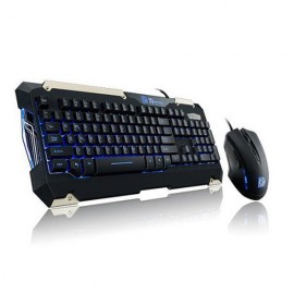 KIT TECLADO Y MOUSE GAMER THERMALTAKE TT ESPORTS COMMANDER CONEXION ALAMBRICO COLOR NEGRO Y AZUL