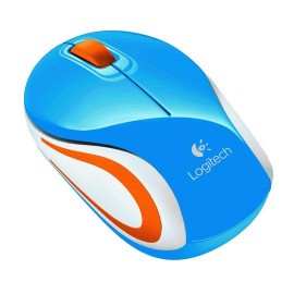 MOUSE MINI INALAMBRICO LOGITECH M187 CONEXION USB COLOR AZUL Y NARANJA