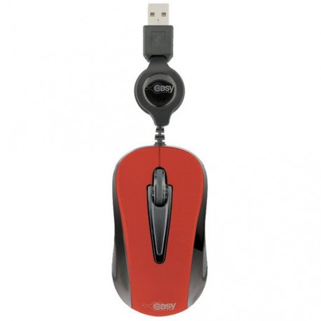 MOUSE MINI ALAMBRICO RETRACTIL EASY LINE EL-993353 CONEXION USB COLOR ROJO Y NEGRO
