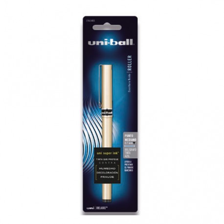 ROLLER UNI-BALL ROLLER VISION DELUXE DE TINTA AZUL COLOR BARRIL DORADO PUNTO FINO MEDIDA 0.7 MM 1 PIEZA