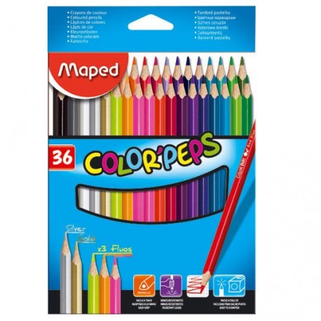 LAPICES DE COLOR SURTIDO MAPED FORMA TRIANGULAR DE MADERA CAJA CON 36 PIEZAS