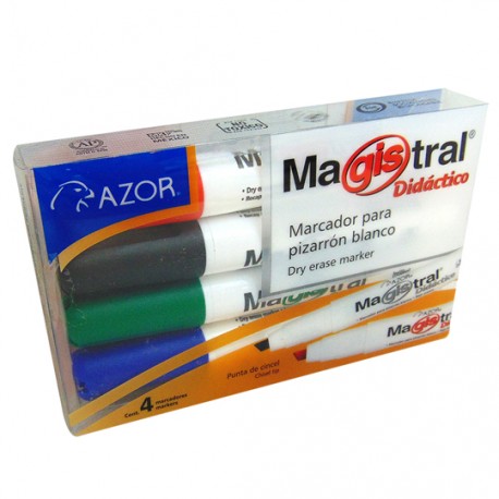 MARCADOR PARA PIZARRON AZOR MAGISTRAL DIDACTICO 8354 COLOR SURTIDO 4 PIEZAS