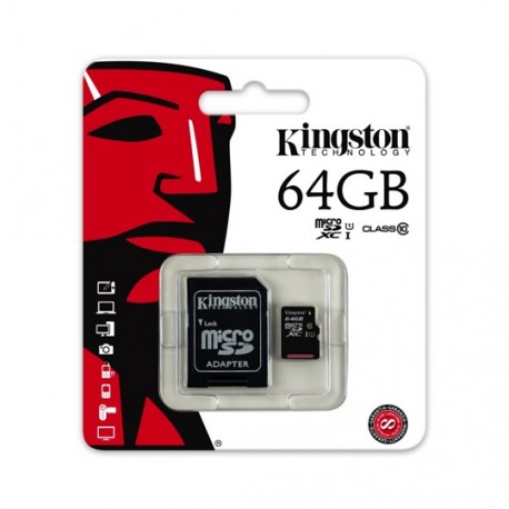 MEMORIA MICRO SD SDC10G2/64GB KINGSTON DE 64 GB CLASE 10 CON ADAPTADOR