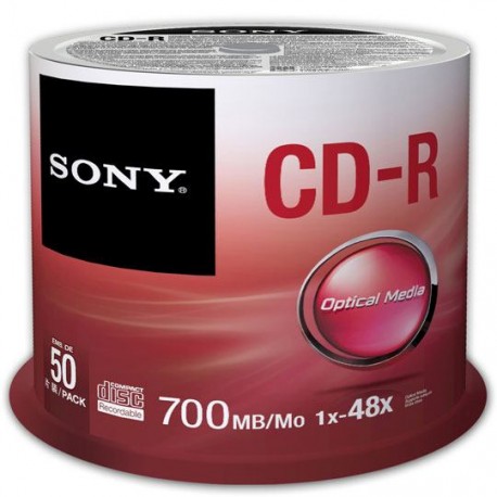 DISCO COMPACTO CD-R SONY 50CDQ80SP CAPACIDAD 700 MB VELOCIDAD 48X PRESENTACION CAMPANA DE 50 PIEZAS