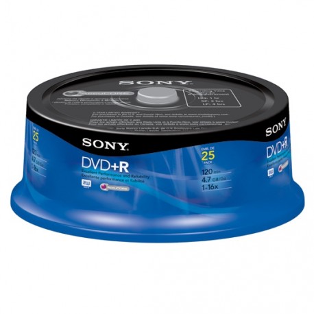 DVD DVD R SONY 25DPR47 CAPACIDAD 4.7GB VELOCIDAD DE TRANSFERENCIA 16X CAMPANA DE 25 PIEZAS