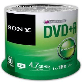 DVD DVD R SONY 50DPR47 CAPACIDAD 4.7GB VELOCIDAD DE TRANSFERENCIA 16X CAMPANA DE 50 PIEZAS