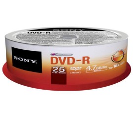 DVD DVD-R SONY 25DMR47 CAPACIDAD 4.7GB VELOCIDAD DE TRANSFERENCIA 16X CAMPANA DE 25 PIEZAS