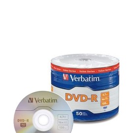 DVD DVD-R VERBATIM VB97493 CAPACIDAD 4.7GB VELOCIDAD DE TRANSFERENCIA 16X CAMPANA DE 50 PIEZAS