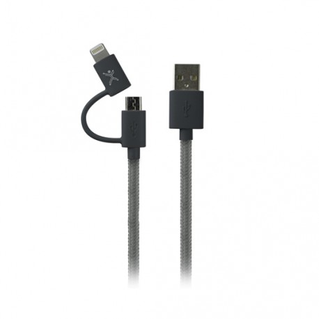 CABLE CARGADOR LIGHTNING MICRO USB PERFECT CHOICE COLOR GRIS DE 1.20 METROS 101468