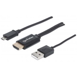 CABLE DE VIDEO MICRO USB A HDMI, CON USB-A MANHATTAN COLOR NEGRO DE 0.76 METROS 151498