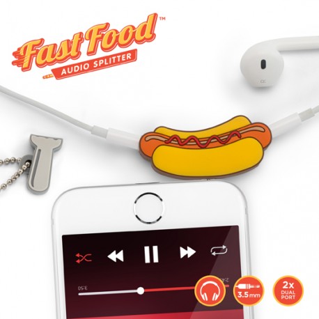 DIVISOR DE AUDIO JUST MUSTARD CON 2 PUERTOS 3.5 MM EN FORMA DE HOT DOG M 11012A